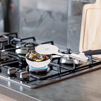 LLM Stainless Steel Tadka Pan with Lid | 270ml | Heat-Resistant Silicone Handle |