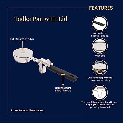 LLM Stainless Steel Tadka Pan with Lid | 270ml | Heat-Resistant Silicone Handle |