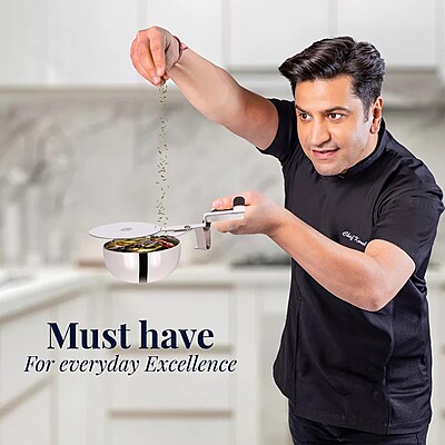 LLM Stainless Steel Tadka Pan with Lid | 270ml | Heat-Resistant Silicone Handle |