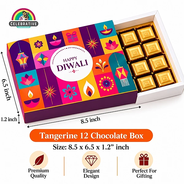 Tangerine 12 Chocolate Box with Cavity - 8.5x6.5x1.2 Inch