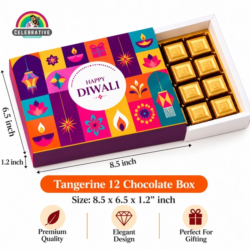 Tangerine 12 Chocolate Box with Cavity - 8.5x6.5x1.2 Inch