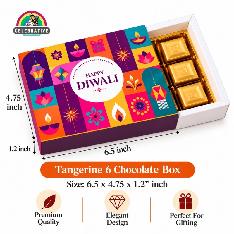 Tangerine 6 Chocolate Box with Cavity - 6.5x4.75x1.2 Inch
