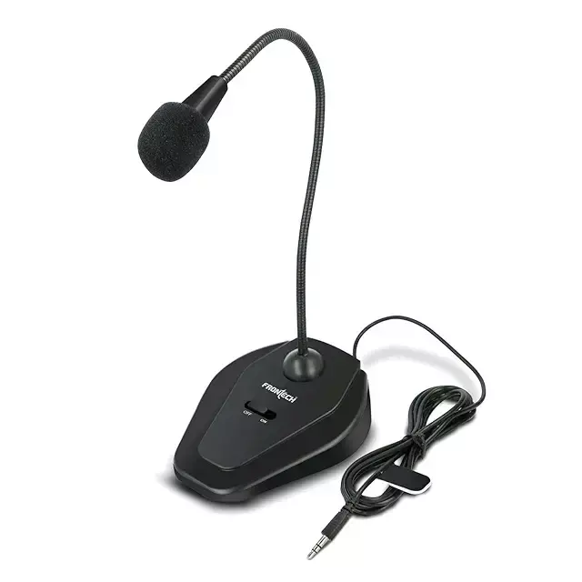 Frontech HF-0009 desktop mic offers clear audio capture, flexible stand design, and plug-and-play use—ideal for meetings, calls, and streaming.