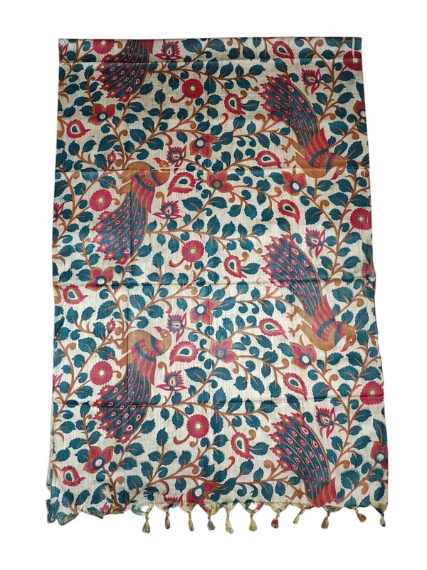 Green & Maroon Kalamkari Print Cotton Silk Dupatta for Women