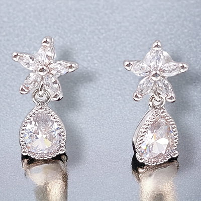 Crystal Stone Teardrop Silver Earrings