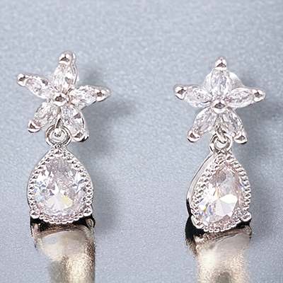 Crystal Stone Teardrop Silver Earrings