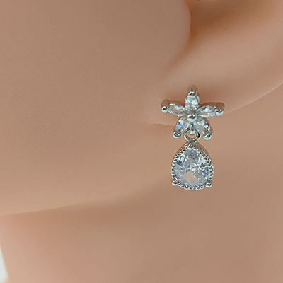 Crystal Stone Teardrop Silver Earrings