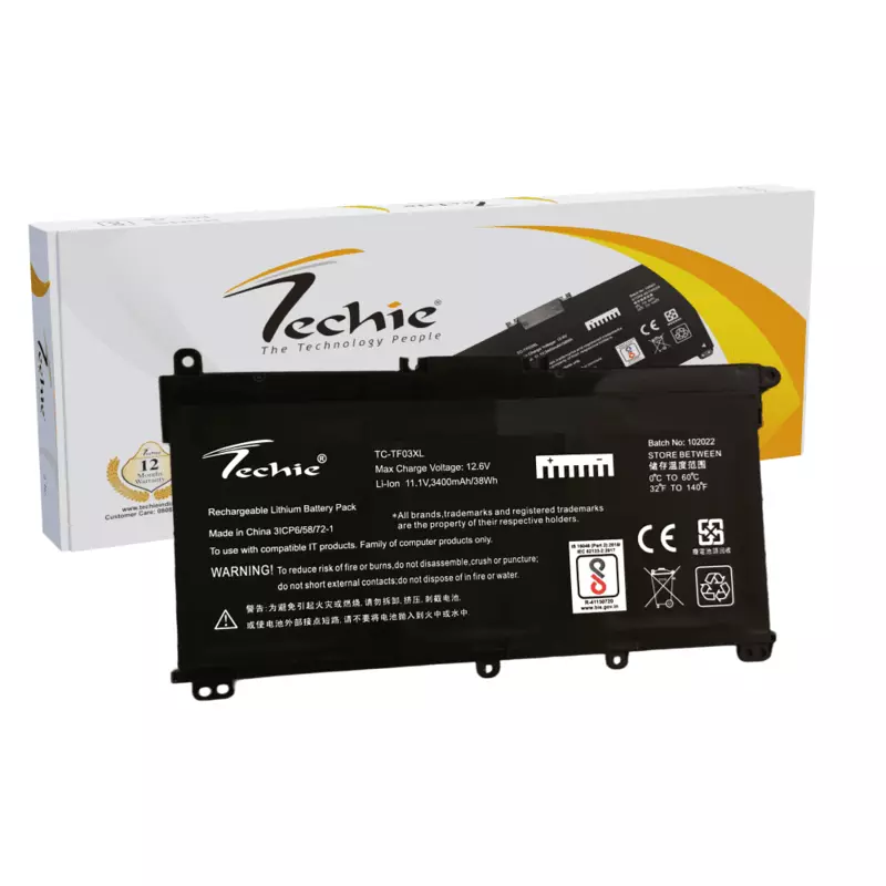 HP TF03XL Battery – 3-Cell for Pavilion by Techie. Reliable power source, long-lasting performance, and compatible with various Pavilion models. Perfect for keeping your laptop running smoothly.