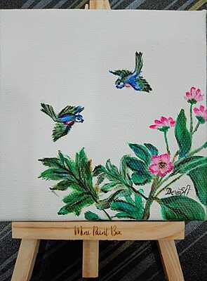 Painted Framed Canvas Placed on Easel Stand Painted Framed Canvas Placed on Easel Stand