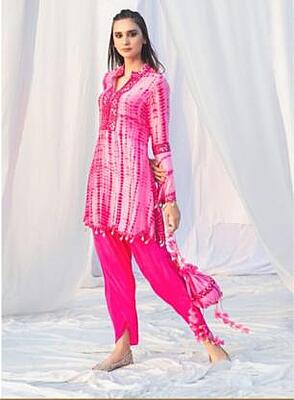 Tie And Dye Dhoti Kurta Set-Magenta-1 Tie And Dye Dhoti Kurta Set-Magenta-1