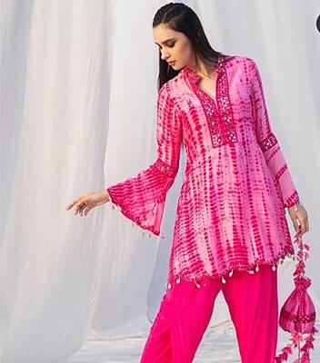 Tie And Dye Dhoti Kurta Set-Magenta-2 Tie And Dye Dhoti Kurta Set-Magenta-2