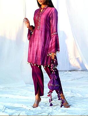 Tie And Dye Dhoti Kurta Set-Purple-1
