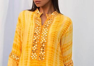 Tie And Dye Dhoti Kurta Set-Yellow-2 Tie And Dye Dhoti Kurta Set-Yellow-2