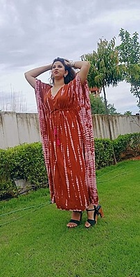 Tie and Dye Kaftan-Rust