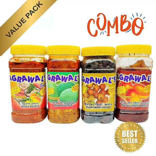 AGRAWAL'S Classic Pickle Combo - Mango, Mixed, Plum, Mango Sweet Pickle - 1750 GMS Pack of 4