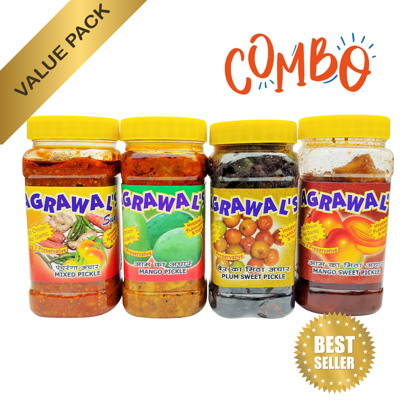 AGRAWAL'S Classic Pickle Combo - Mango, Mixed, Plum, Mango Sweet Pickle - 1750 GMS Pack of 4