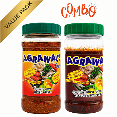 AGRAWAL'S Mixed Pickle Combo -Mixed and Mixed Sweet Pickle - 900 GMS Pack of 4