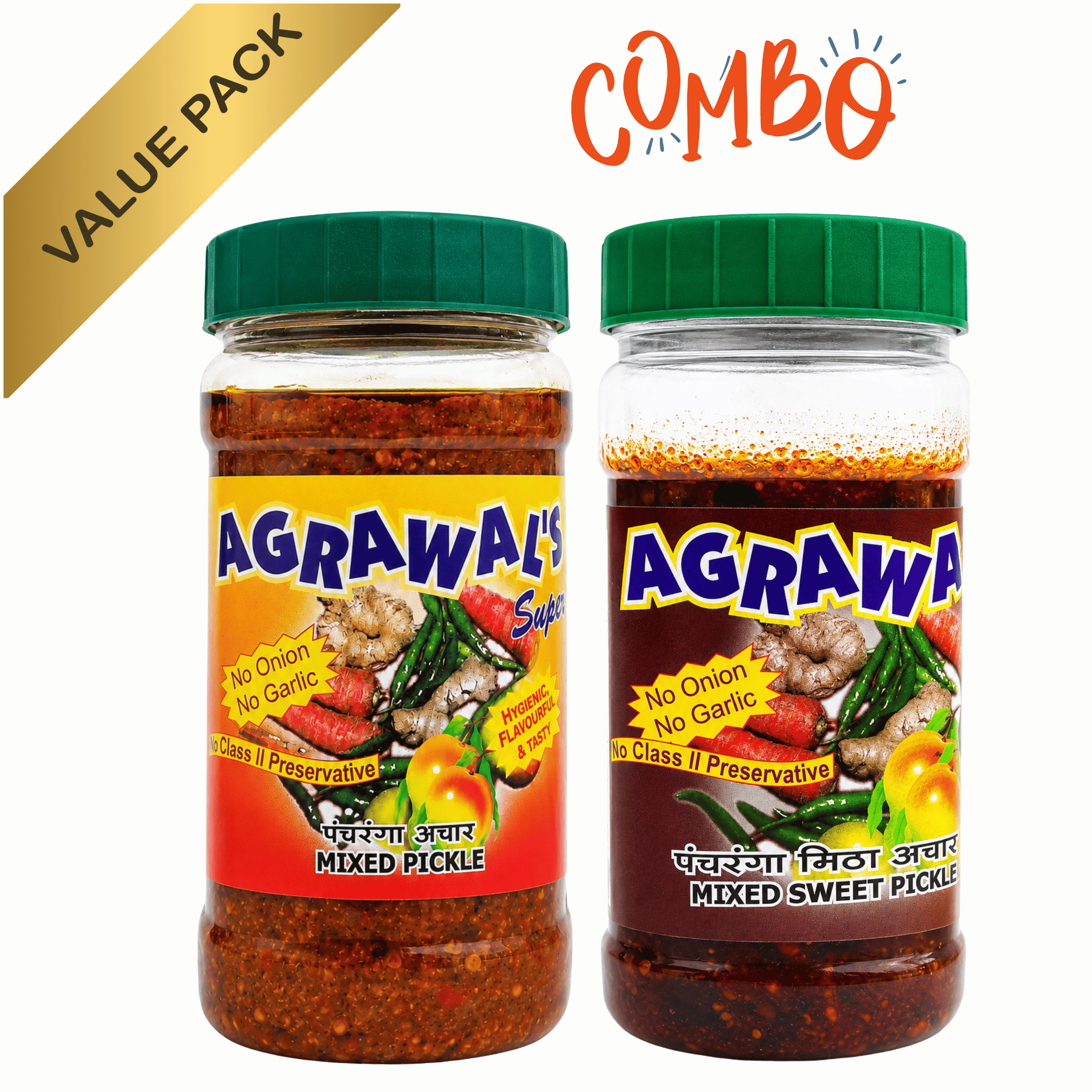 AGRAWAL'S Mixed Pickle Combo -Mixed and Mixed Sweet Pickle - 900 GMS Pack of 4
