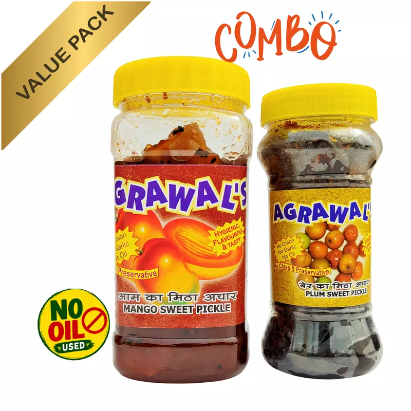 AGRAWAL'S Mango Sweet Pickle and Plum Sweet Pickle Combo 650 GMS