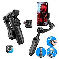 neQra M05-AI-PRO-3 Axis Gimbal Stabilizer for Smartphone AI Tracking Camera Fill Light Full Func. Remote 7 Shooting Modes Extension Rod and Tripod. Best for for YouTube Insta Travel Action Adventure