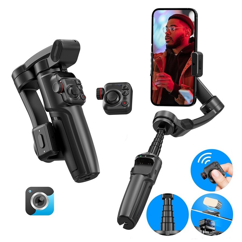 neQra M05-AI-PRO-3 Axis Gimbal Stabilizer for Smartphone AI Tracking Camera Fill Light Full Func. Remote 7 Shooting Modes Extension Rod and Tripod. Best for for YouTube Insta Travel Action Adventure