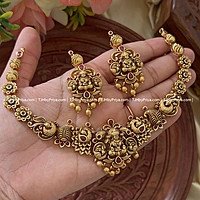 Premium Quality Gold Alike Nagas Necklace With Ruby Stones And Green TJH - 311