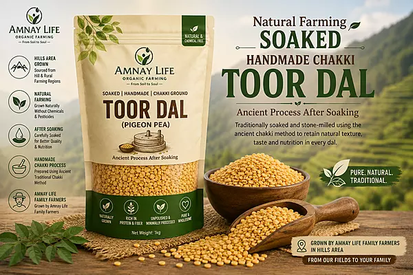 Amnay Life Handmade Chakki Toor Dal | Traditionally Soaked & Stone Ground Pigeon Pea Dal
