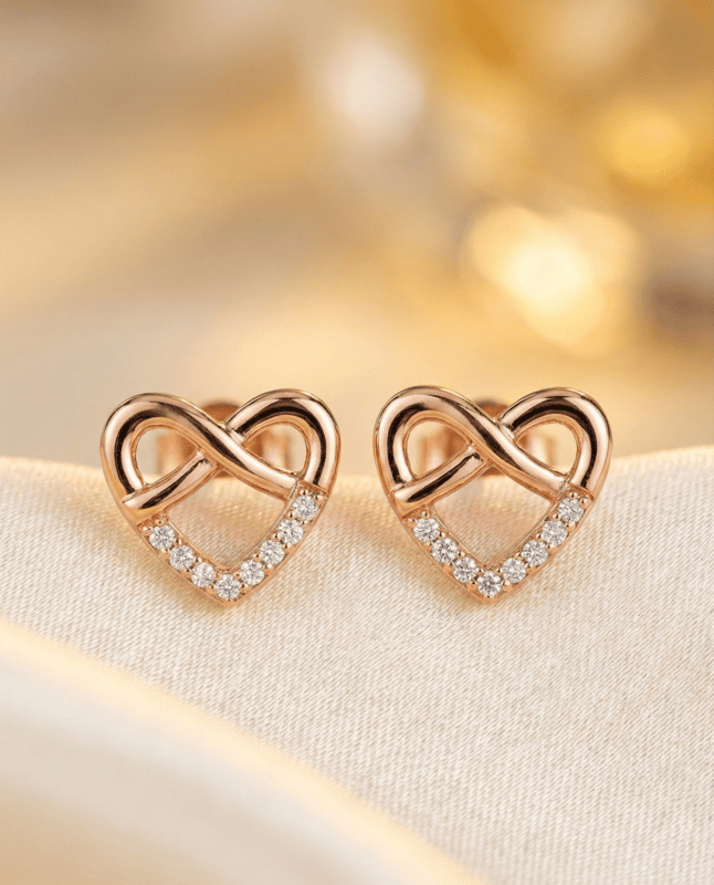 925 Silver Rose Gold Eternal Heart Stud Earrings