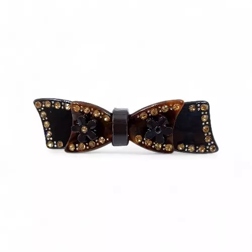 Elegant Tortoiseshell Brown Bow Crystal Hair Barrette Clip