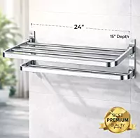 Dual Foldable Stainless Steel Towel Rack (24 Inches)