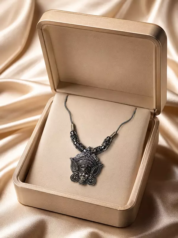 Divine Durga Face Antique Silver Oxidized Necklace