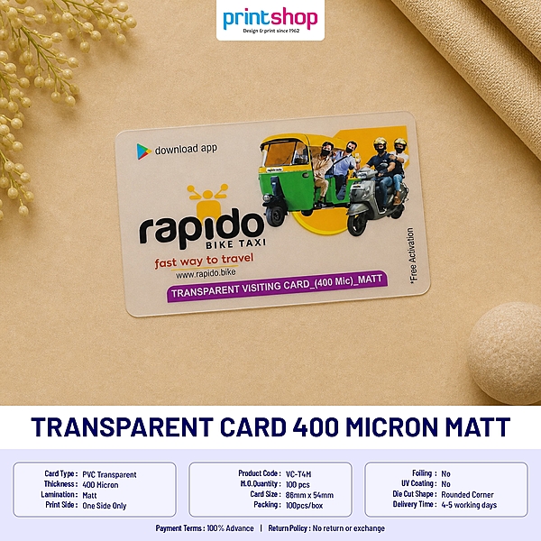 Transparent Visiting Card 400 Microns Matt Finish