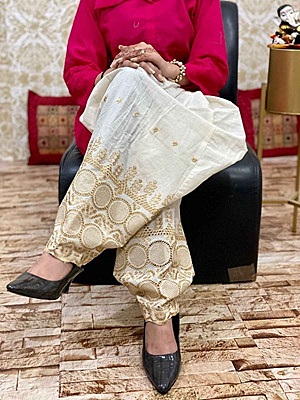 Cotton Zari Pant - OffWhite - 1