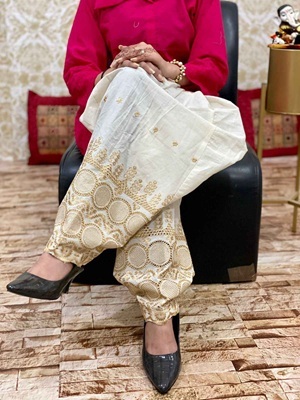 Cotton Zari Pant - OffWhite - 1