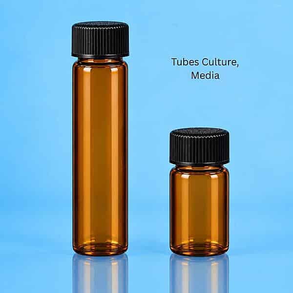 Tubes Culture, Media, AMBER, Flat Bottom, with Screw Cap, PTFE liner