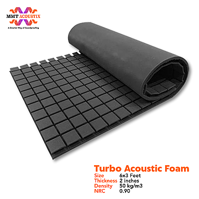 MMT Acoustix Turbo Acoustic Foam 1x1 Ft 2” Thick Charcoal & White Soundproofing Panels