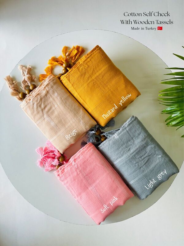 Turkish Cotton Self Check with Wooden Tassels
