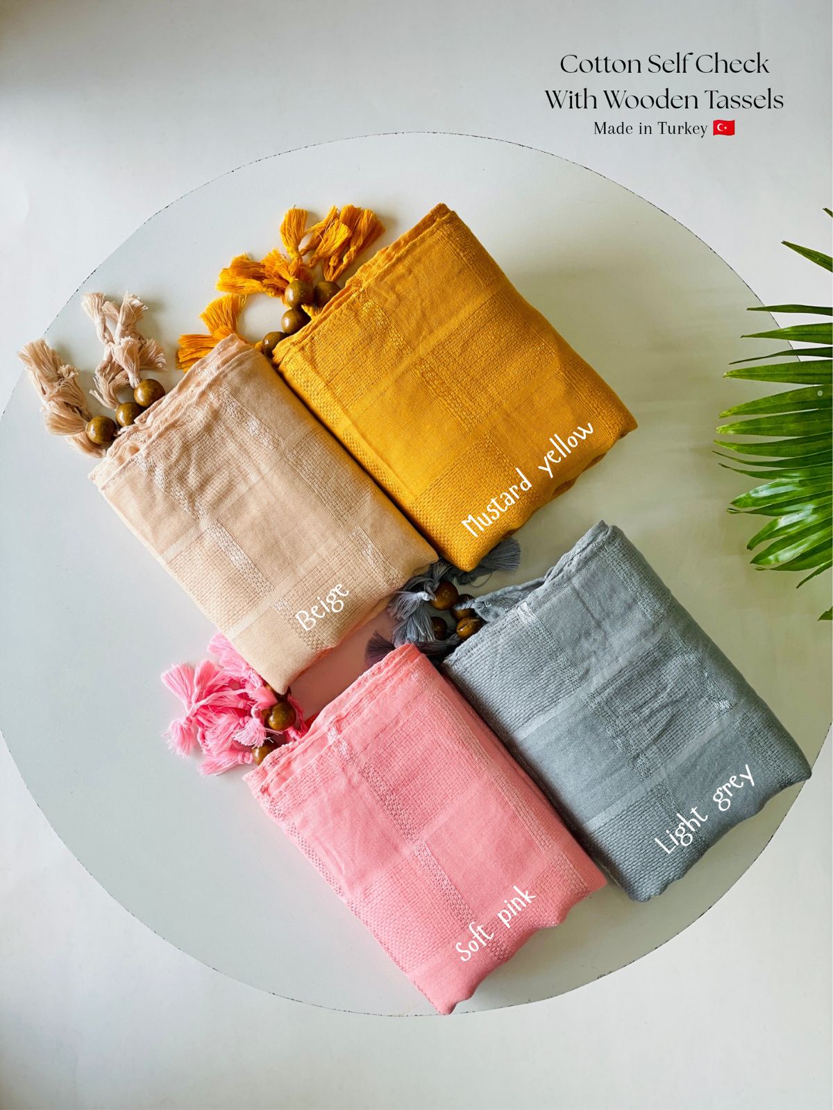 Turkish Cotton Self Check with Wooden Tassels