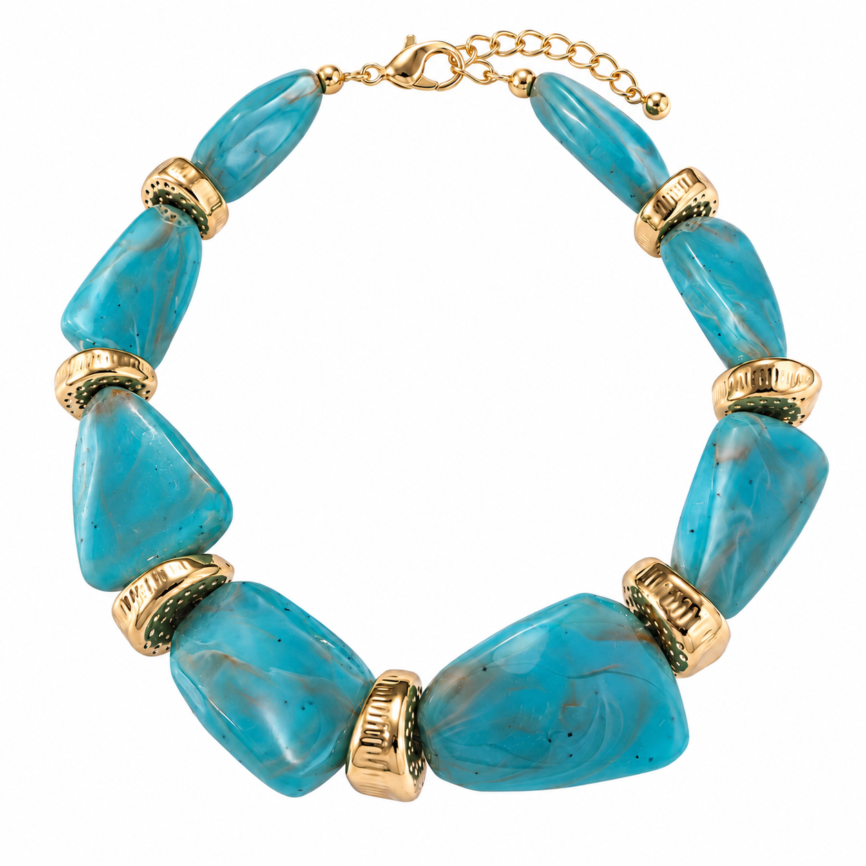 Azuria Teal Marbled Geometric Gold-Tone Statement Necklace