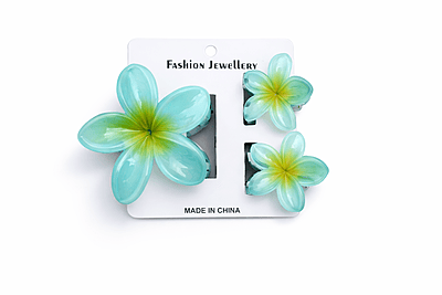 Flower Hair Clip Set (2 Pairs) | Plumeria Design Claw Clips for Women & Girls