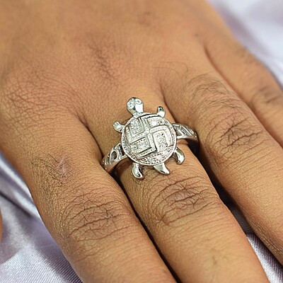 Tortoisie Silver Ring with Swastik - size 24 Tortoisie Silver Ring with Swastik - size 24
