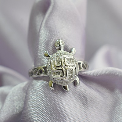 Tortoisie Silver Ring with Swastik - size 24 Tortoisie Silver Ring with Swastik - size 24