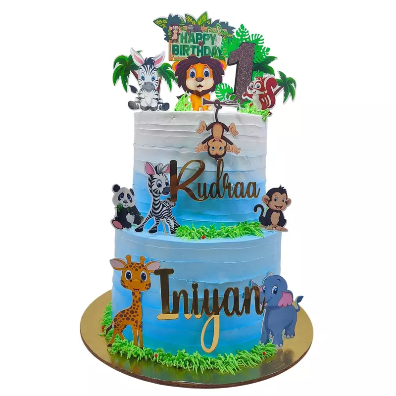 Two-Tier Jungle-Themed Birthday Cake