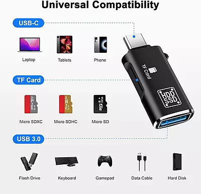 2-in-1 Type-C OTG Adapter with USB-A Female & TF Card Reader – 5Gbps USB-C to USB + MicroSD Card Adapter for Laptop, PC & Smartphones