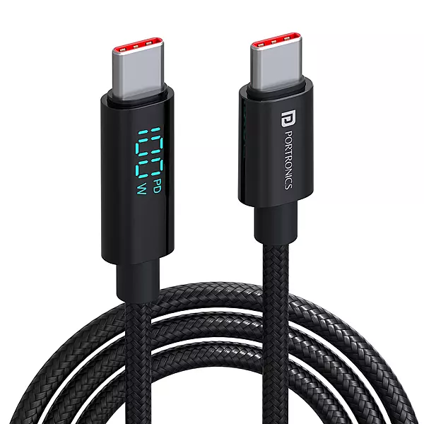 Portronics Konnect View – 100W USB-C Cable, LED Indicator, 2M Length, Fast Charging, Durable Design, Compatible with Laptops, Smartphones, Tablets, Ideal for Home and Office Use.