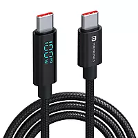 Konnect View 100W PD Type C to Type C Cable – 2M, LED Display, E-mark Smart Chip, Nylon Braided