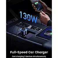 UGREEN 130W 3-Port Fast Car Charger – High-Speed Charging | USB-C & USB-A Ports