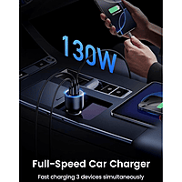 UGREEN 130W 3-Port Fast Car Charger – High-Speed Charging | USB-C & USB-A Ports
