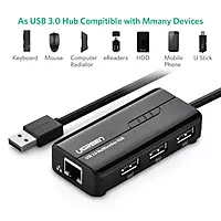 UGREEN 3-Port USB 3.0 Hub with Gigabit Ethernet Adapter – USB LAN Hub | Plug & Play