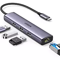 UGREEN USB-C 3-Port USB 3.0 Hub with Gigabit Ethernet Adapter | Plug & Play